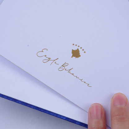 Carnet de luxe “Dardan” – Satin Bleu Royal & Carte Dorée du Kosovo | Identité Noble