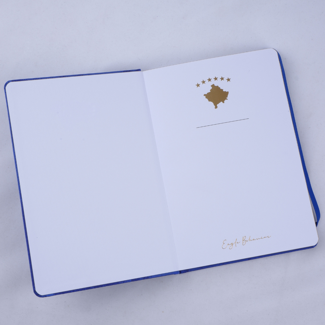 Carnet de luxe “Dardan” – Satin Bleu Royal & Carte Dorée du Kosovo | Identité Noble