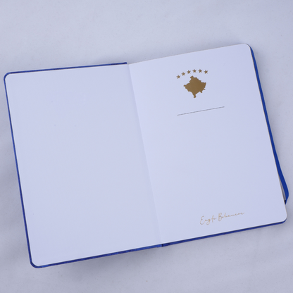 Carnet de luxe “Dardan” – Satin Bleu Royal & Carte Dorée du Kosovo | Identité Noble